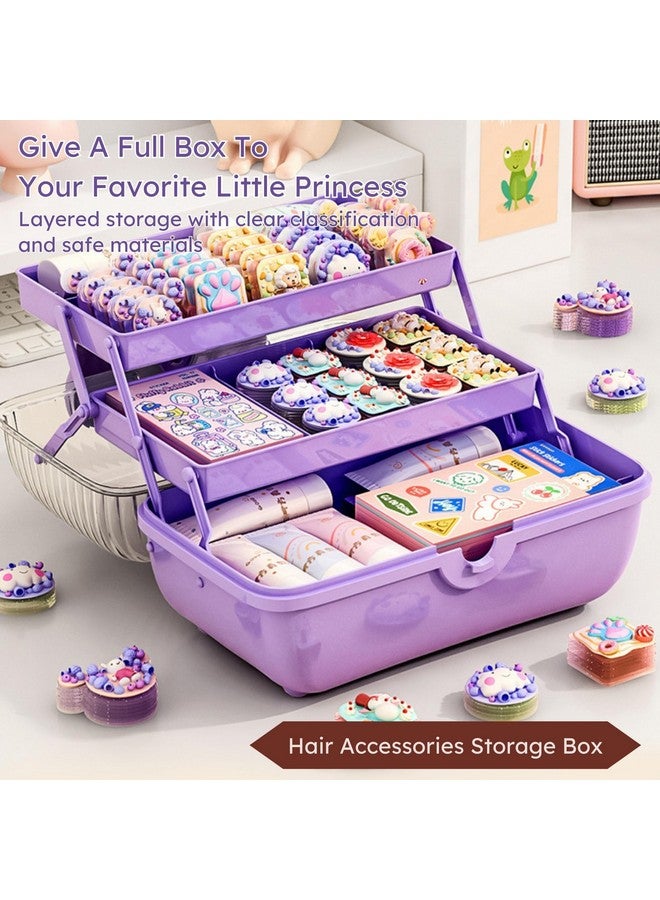 HoopVool Hair Accessories Organizer Box, Hair Ribbon Storage Box Ribbon Box Multi-Purpose 3 Layer Organizer with Handles for Nail Hair Accessories Sewing Supplies Makeup Art Supplies (Purple) - Image 3