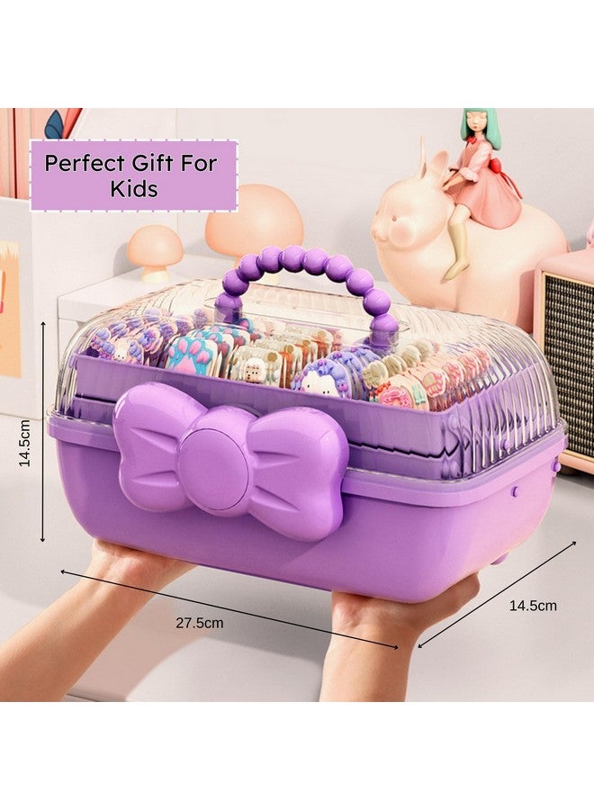 HoopVool Hair Accessories Organizer Box, Hair Ribbon Storage Box Ribbon Box Multi-Purpose 3 Layer Organizer with Handles for Nail Hair Accessories Sewing Supplies Makeup Art Supplies (Purple) - Image 4