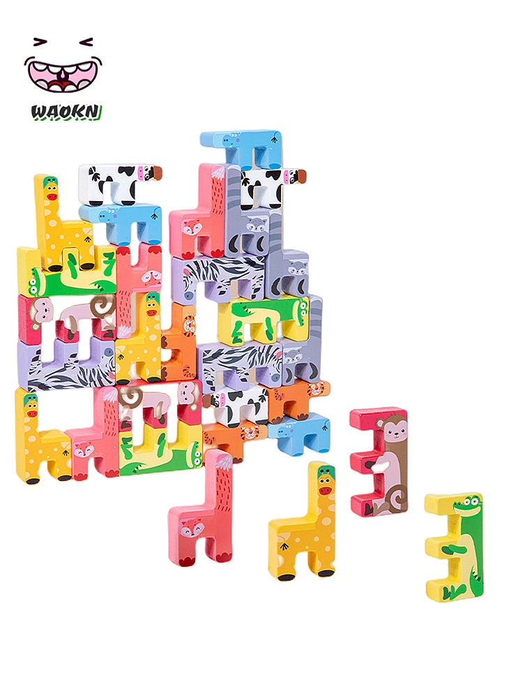 WAOKN Animal Puzzle Stacker,Wooden Animal Jigsaw Puzzle for Kids, Wooden Toys for Kids, Wooden Blocks Puzzle with Animal Shape Sorting, Brain Games for Kids Age 3 4 5 6 Years Old - Image 2