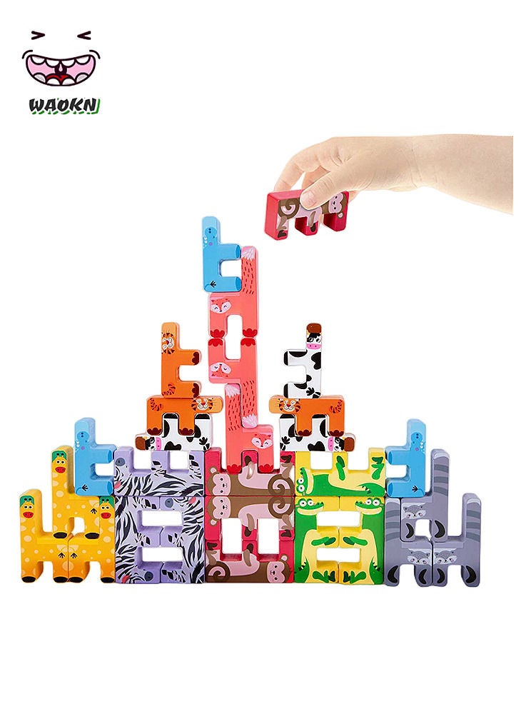 WAOKN Animal Puzzle Stacker,Wooden Animal Jigsaw Puzzle for Kids, Wooden Toys for Kids, Wooden Blocks Puzzle with Animal Shape Sorting, Brain Games for Kids Age 3 4 5 6 Years Old - Image 3