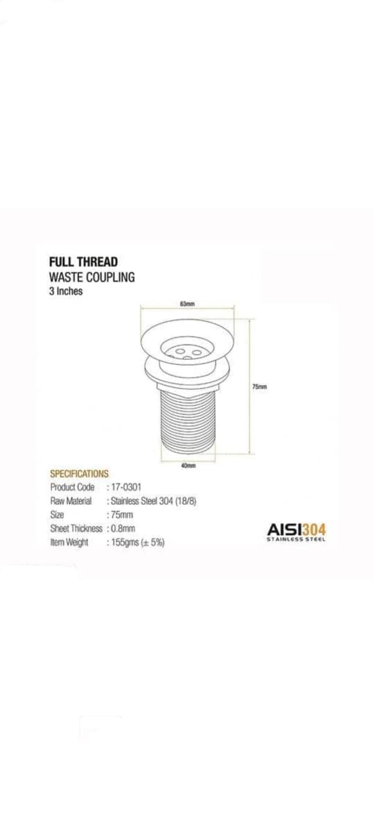 STAINLESS STEEL HEAVY WASTE COUPLING 4 FOR WASH BASIN - Image 3