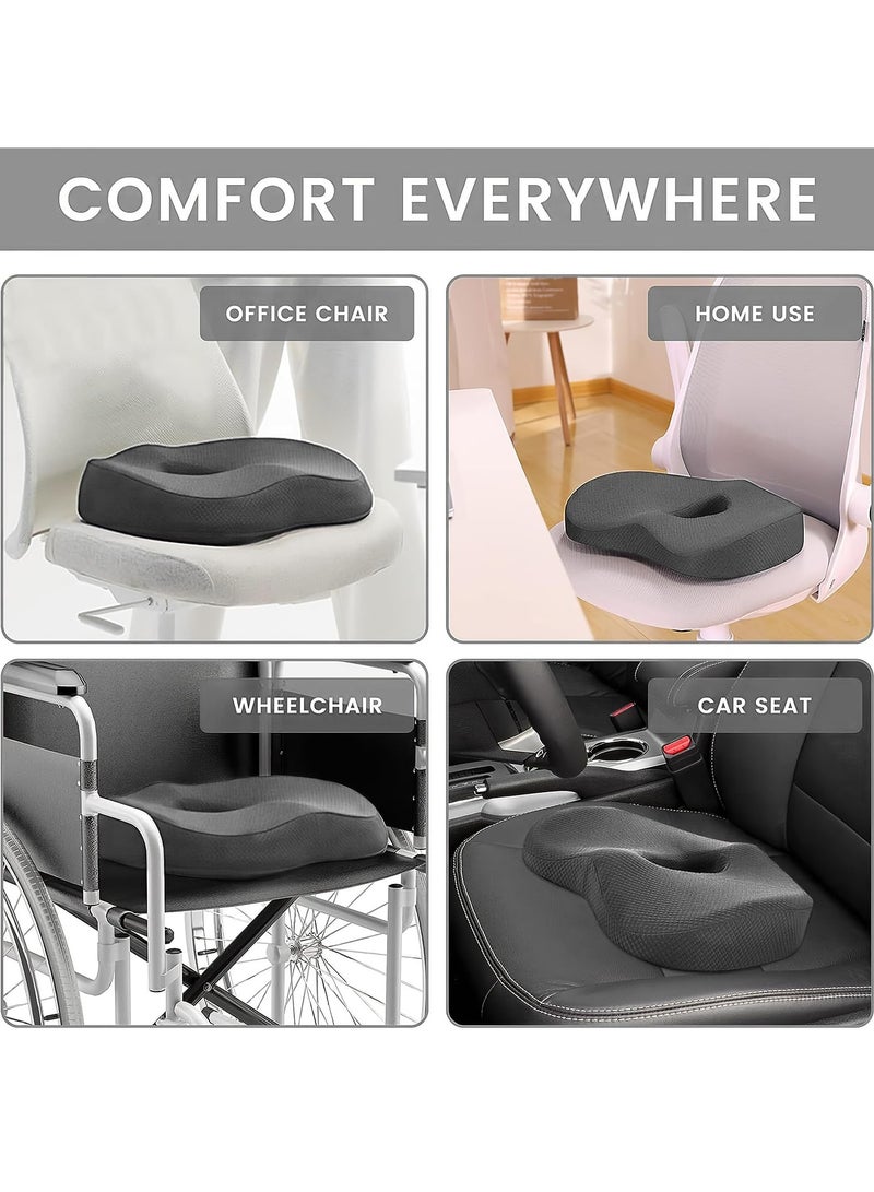 Premium Orthopedic Coccyx Seat Cushion - Memory Foam Ergonomic for Tailbone, Sciatica, Low Back Pain Relief, Pressure Relief for Car Seat, Office Chair and Wheelchair, Gaming Chair Seat (Grey)