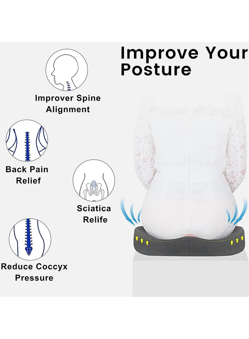 Premium Orthopedic Coccyx Seat Cushion - Memory Foam Ergonomic for Tailbone, Sciatica, Low Back Pain Relief, Pressure Relief for Car Seat, Office Chair and Wheelchair, Gaming Chair Seat (Grey)