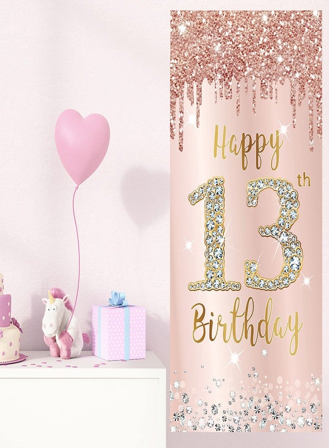 Excelloon Happy 13th Birthday Door Banner Backdrop Decorations for Girls, Pink Rose Gold 13 Birthday Party Door Cover Sign Supplies, Thirteenth Year Old Birthday Poster Background Photo Booth Props Decor - Image 4