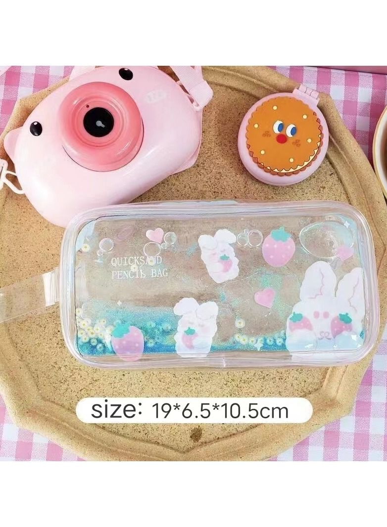 KUYING Quicksand Large Capacity Transparent Pen Bag Storage Bag Makeup Bag Stationery Bag 