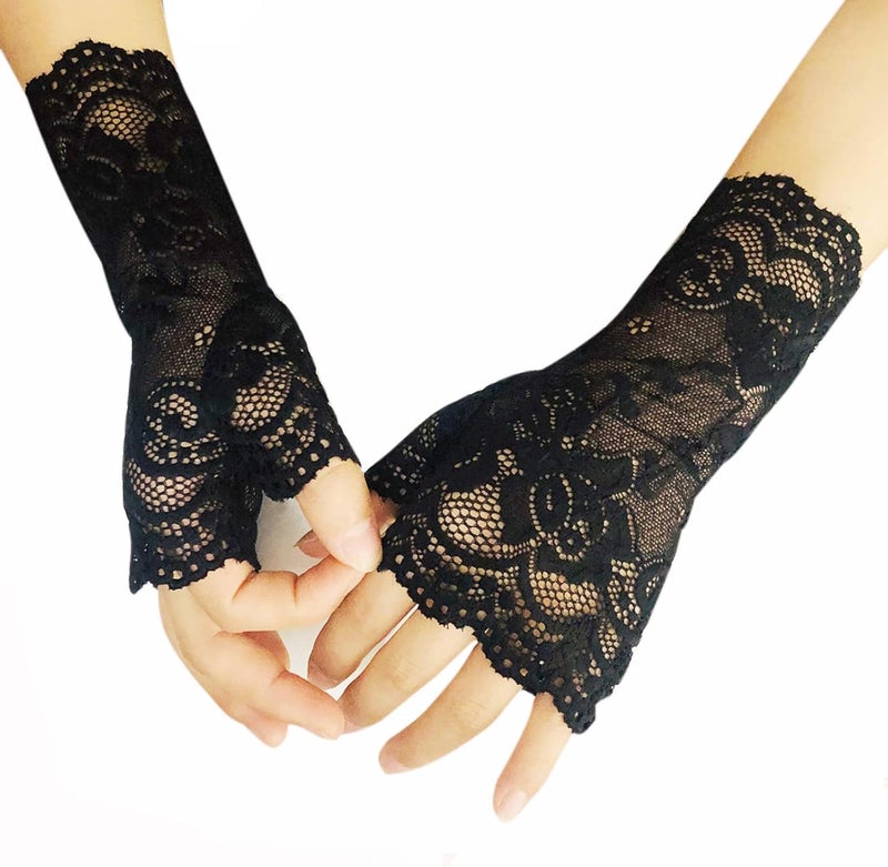monochef Women Short Lace Gloves Sunblock Fingerless Bridal Wrist Gloves Opera Evening Wedding Tea Party Prom Cosplay 1920s - Image 5