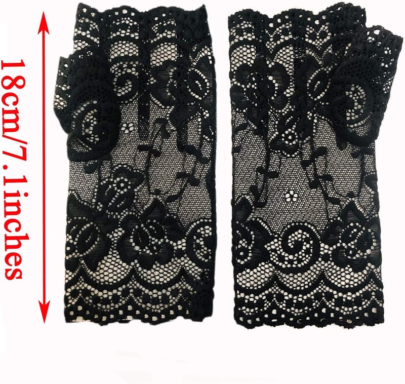 monochef Women Short Lace Gloves Sunblock Fingerless Bridal Wrist Gloves Opera Evening Wedding Tea Party Prom Cosplay 1920s - Image 2