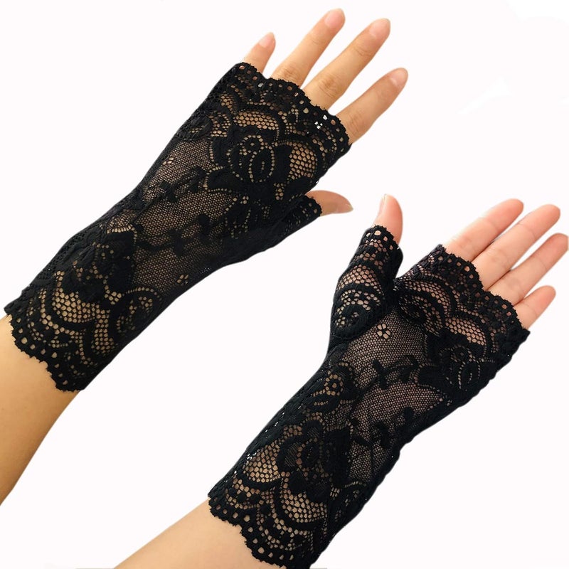 monochef Women Short Lace Gloves Sunblock Fingerless Bridal Wrist Gloves Opera Evening Wedding Tea Party Prom Cosplay 1920s - Image 4