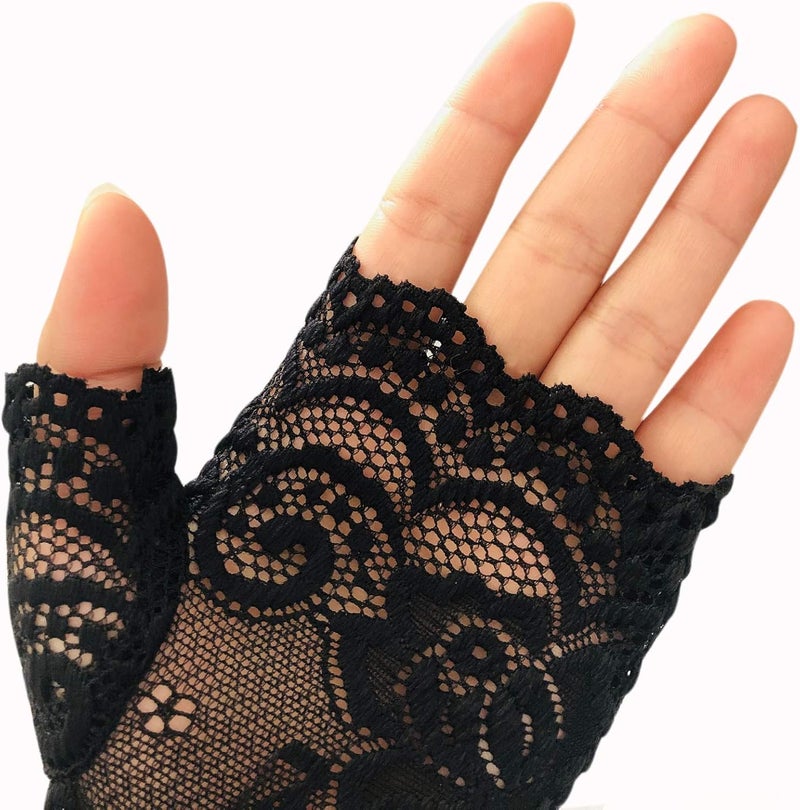 monochef Women Short Lace Gloves Sunblock Fingerless Bridal Wrist Gloves Opera Evening Wedding Tea Party Prom Cosplay 1920s - Image 3