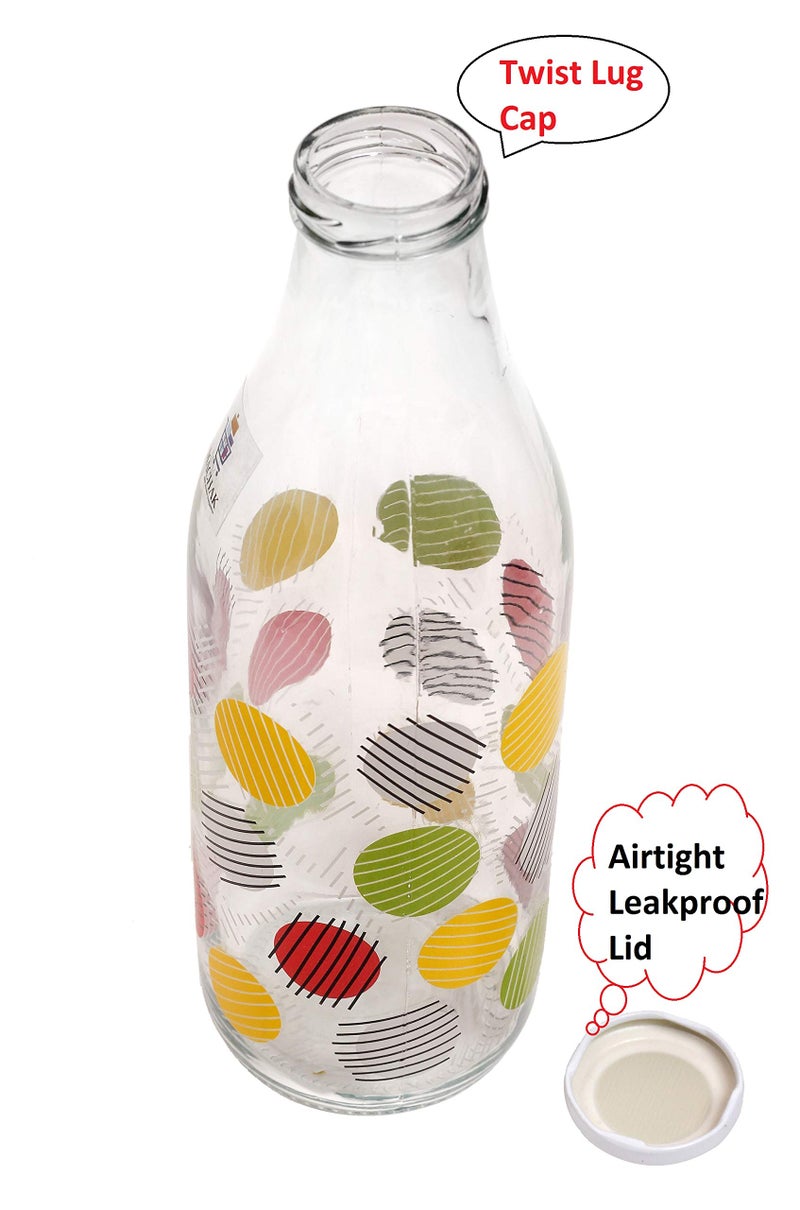 Machak Decal Glass Water Bottle For Fridge 1 litre, Assorted (Set of 2) - Image 3