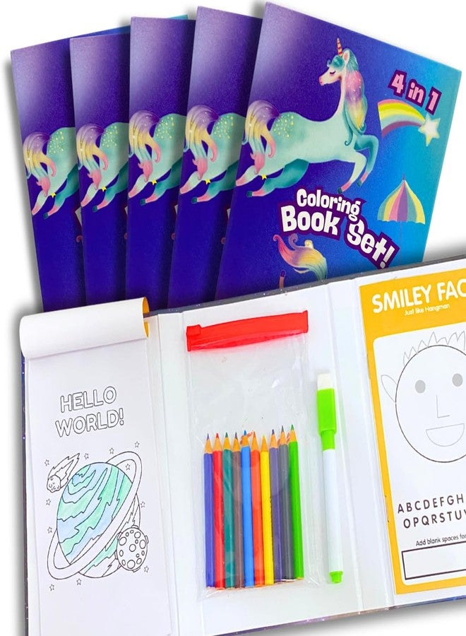 CocoMoco Kids Unicorn Theme Colouring Kit for Kids 6-12 | Art and Craft Kit for Girls 9-12 | Drawing, Games Activity Set | Return Gifts for Kids Birthday Party | Gift for Boys & Girls (Pack of 5) - Image 1