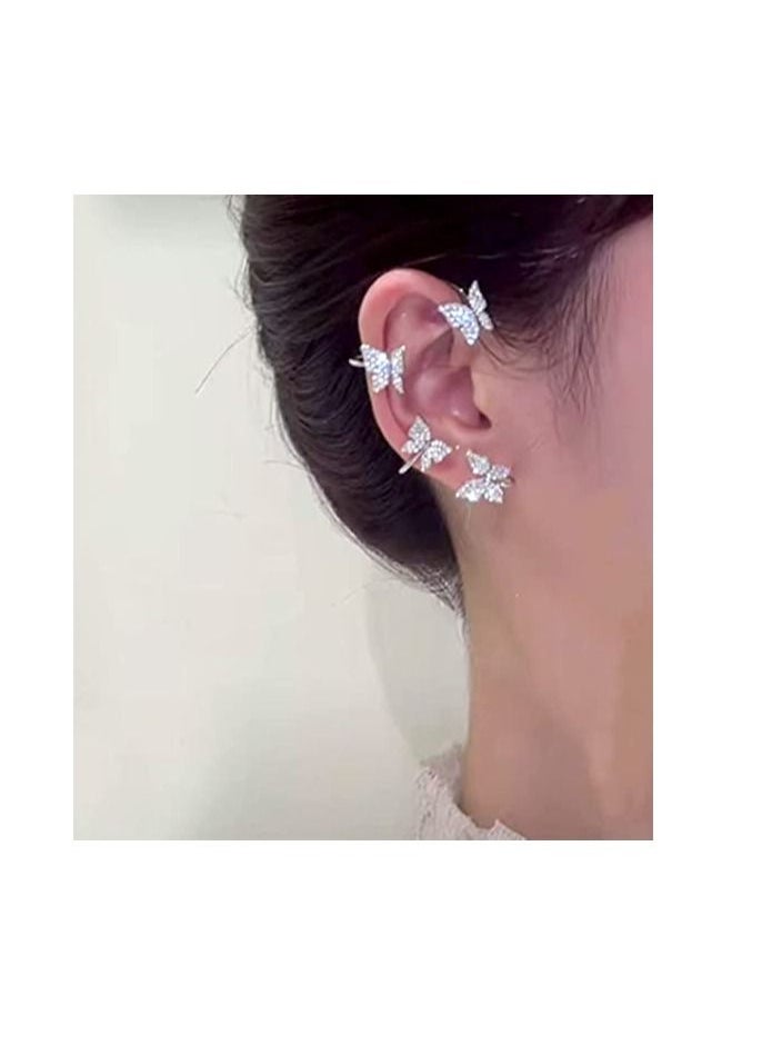 Generic - Butterfly Ear Cuff Earrings for Women No Piercing Butterfly Ear Clip Wrap Around Fake Earrings Ear Wrap Crawler Rhinestone Wrap Earrings for Girls - Image 1