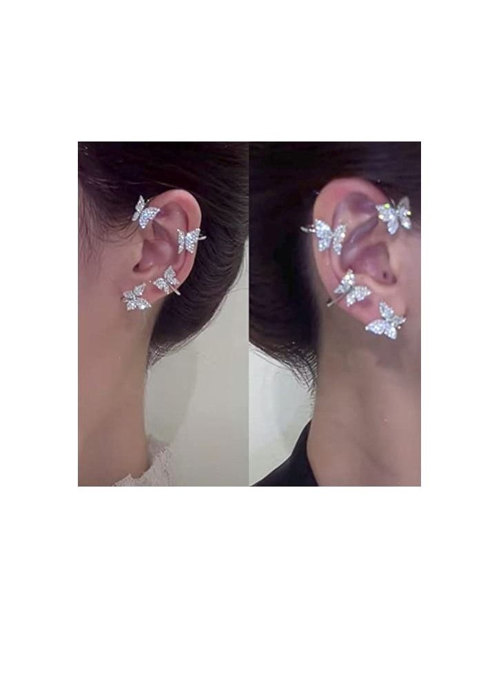 Generic - Butterfly Ear Cuff Earrings for Women No Piercing Butterfly Ear Clip Wrap Around Fake Earrings Ear Wrap Crawler Rhinestone Wrap Earrings for Girls - Image 1
