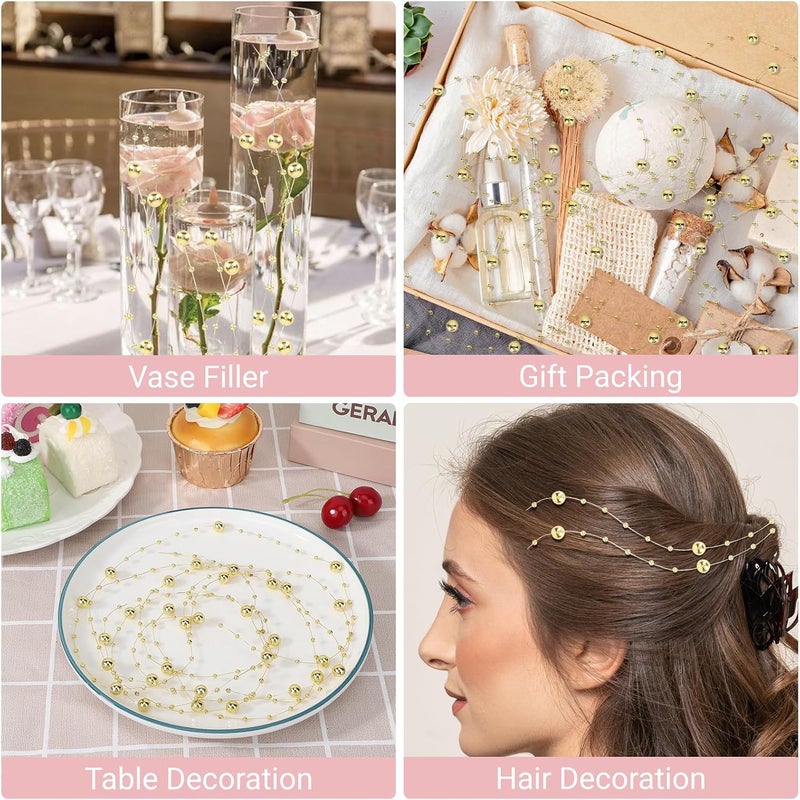 SUREAM Gold Plated Christmas Tree Beads, 98Ft Pearl Garland for Vase Filler, Artificial Pearl Beads Strand for Wedding Party Holiday Dinning Home Decoration, DIY Accessories - Image 5