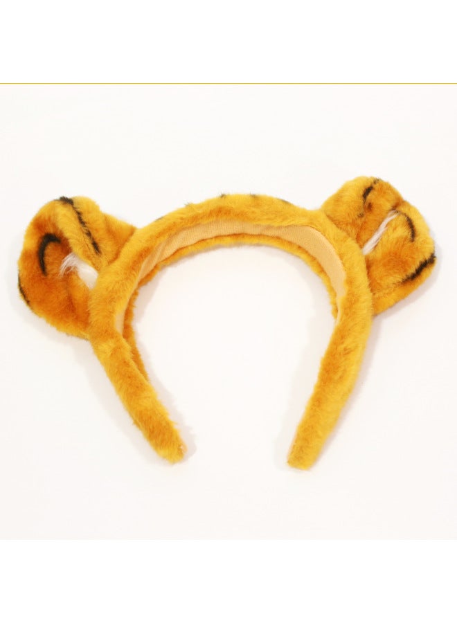 Zoo Tiger Tail Lion Hair Band Dinosaur Plush Toy Giraffe Gloves Panda Paw Child Props-Color:Yellow Tiger Hairband  - Image 1