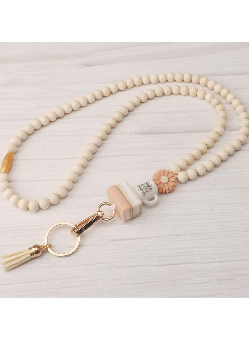 Dominy ID Badge Holder,Card Holder,With Fashion Wood Beaded Lanyard for Keys,credit-card or driver's license sized cards, Super Cute Boho Breakaway Lanyard for Women  - Image 5