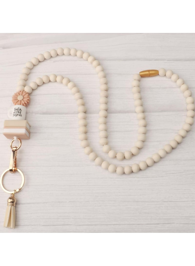 Dominy ID Badge Holder,Card Holder,With Fashion Wood Beaded Lanyard for Keys,credit-card or driver's license sized cards, Super Cute Boho Breakaway Lanyard for Women  - Image 2