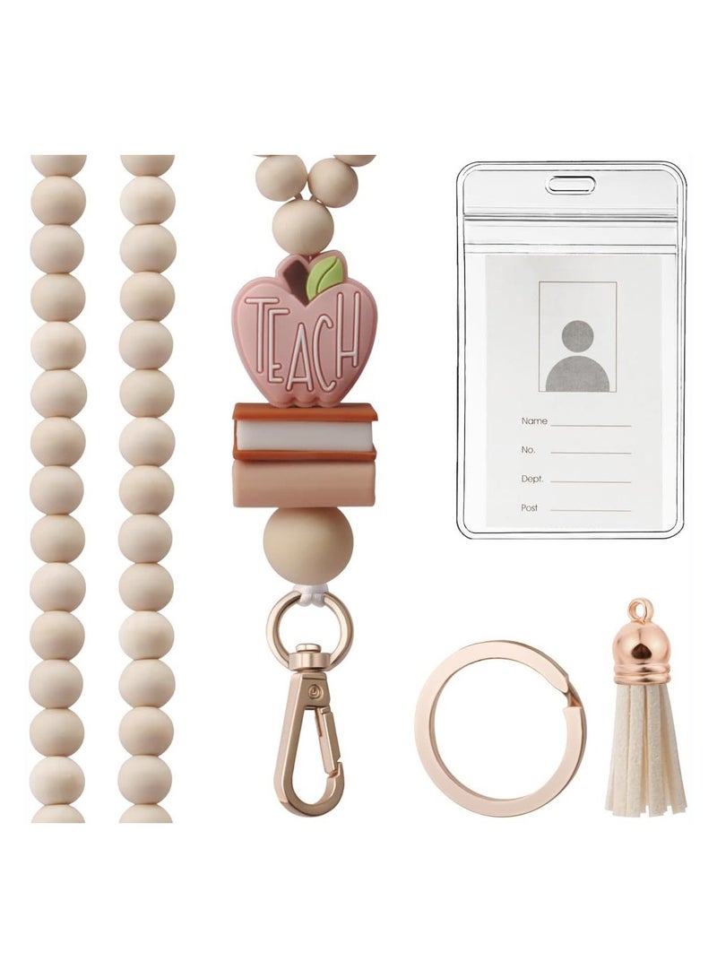 Dominy ID Badge Holder,Card Holder,With Fashion Wood Beaded Lanyard for Keys,credit-card or driver's license sized cards, Super Cute Boho Breakaway Lanyard for Women  - Image 1
