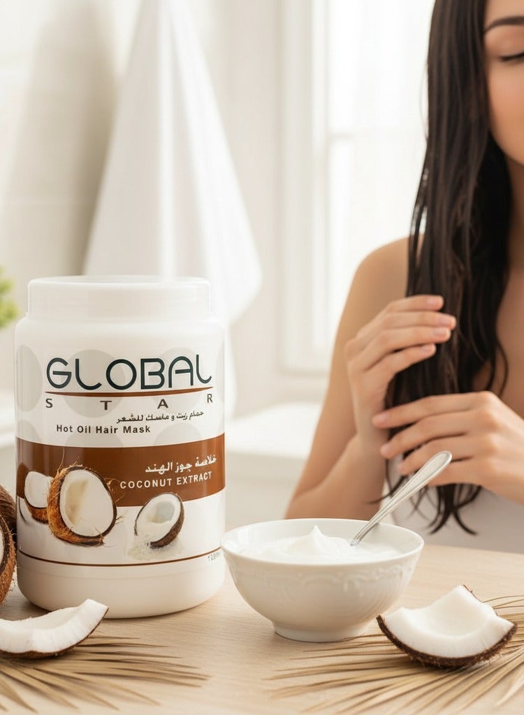Global Star قناع شعر زيت جوز الهند الساخن من جلوبالستار 1500 مل - Image 4