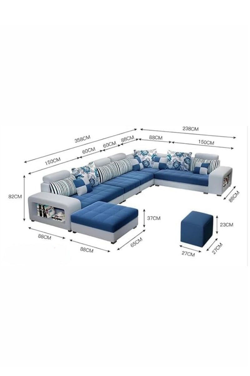 KARNAK Luxury U-Shape Velvet Fabric Modular Sofa Set with Ottoman & Stools – 6 to 8 Seater, Purple & White, Premium Cushions & Sturdy Wooden Frame – Modern Living Room Furniture - Image 2