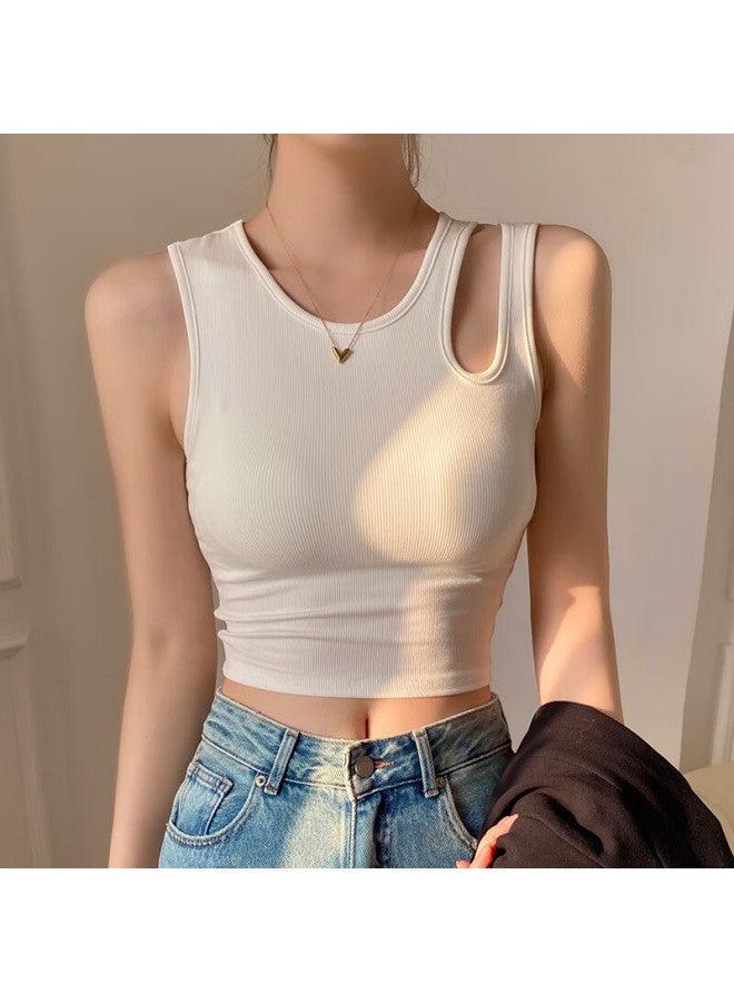 Gujin Hollow Out Camisole Tank Top Women Summer Short With Chest Pad Inner Wear Basic Top Black L 115-135 Lbs - Image 3