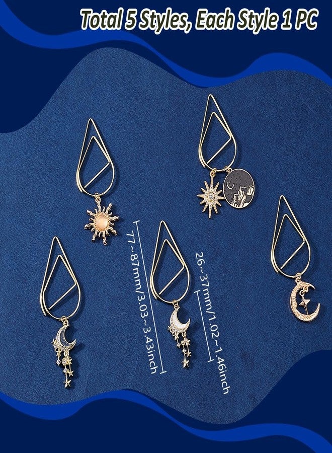 AHANDMAKER 5 Pcs 5 Styles Celestial Tarot Moon Sun Star Bookmark Gold Paper Clips Book Marking Office Supplies Accessories Astrology Lovers Romance Witchy Mystical Literature Fans Birthday Gifts - Image 2