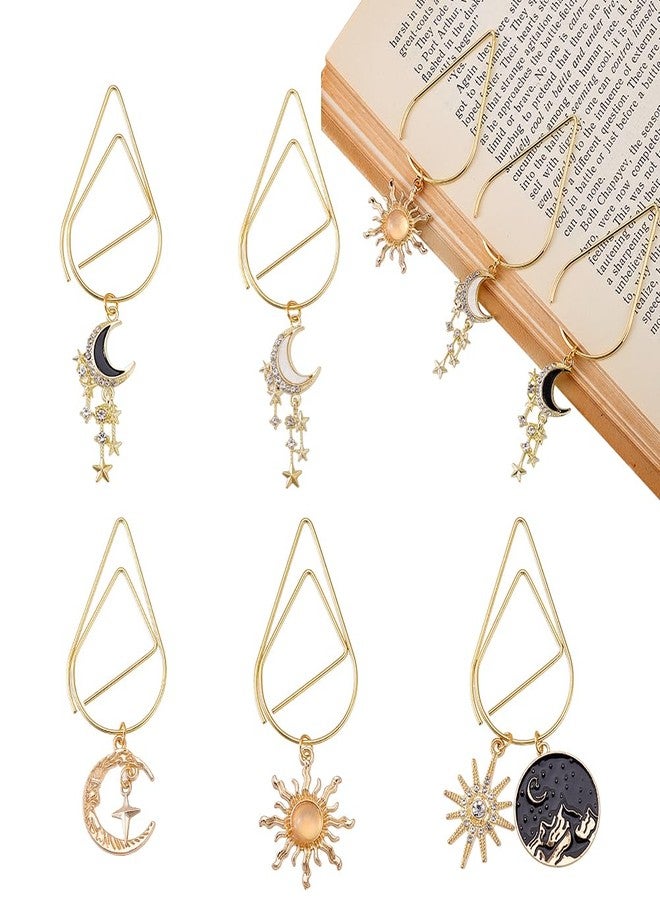 AHANDMAKER 5 Pcs 5 Styles Celestial Tarot Moon Sun Star Bookmark Gold Paper Clips Book Marking Office Supplies Accessories Astrology Lovers Romance Witchy Mystical Literature Fans Birthday Gifts - Image 1