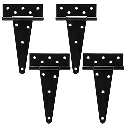 HILLMASTER 8 Inch T-Strap Heavy Duty Shed Door Hinges Gate Strap Hinges Black Tee Hinge Wrought Hardware for Wooden Fences,Yard,Barn Door,Rustproof (4 Pack) - Image 1