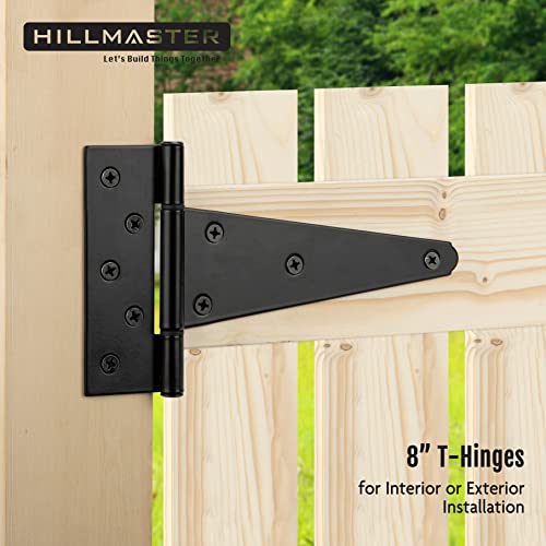 HILLMASTER 8 Inch T-Strap Heavy Duty Shed Door Hinges Gate Strap Hinges Black Tee Hinge Wrought Hardware for Wooden Fences,Yard,Barn Door,Rustproof (4 Pack) - Image 3