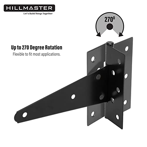HILLMASTER 8 Inch T-Strap Heavy Duty Shed Door Hinges Gate Strap Hinges Black Tee Hinge Wrought Hardware for Wooden Fences,Yard,Barn Door,Rustproof (4 Pack) - Image 5