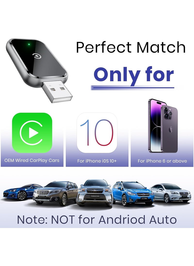 Wireless CarPlay Adapter for iPhone, Convert Wired to Wireless Apple CarPlay Adapter, Mini Size with Extension Cable USB & USB-C/Type-C, Stable Control & No Delay