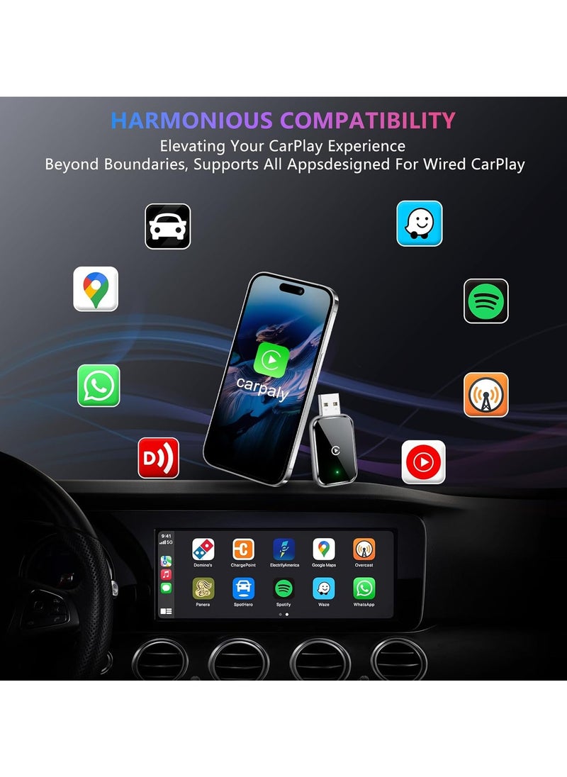 Wireless CarPlay Adapter for iPhone, Convert Wired to Wireless Apple CarPlay Adapter, Mini Size with Extension Cable USB & USB-C/Type-C, Stable Control & No Delay