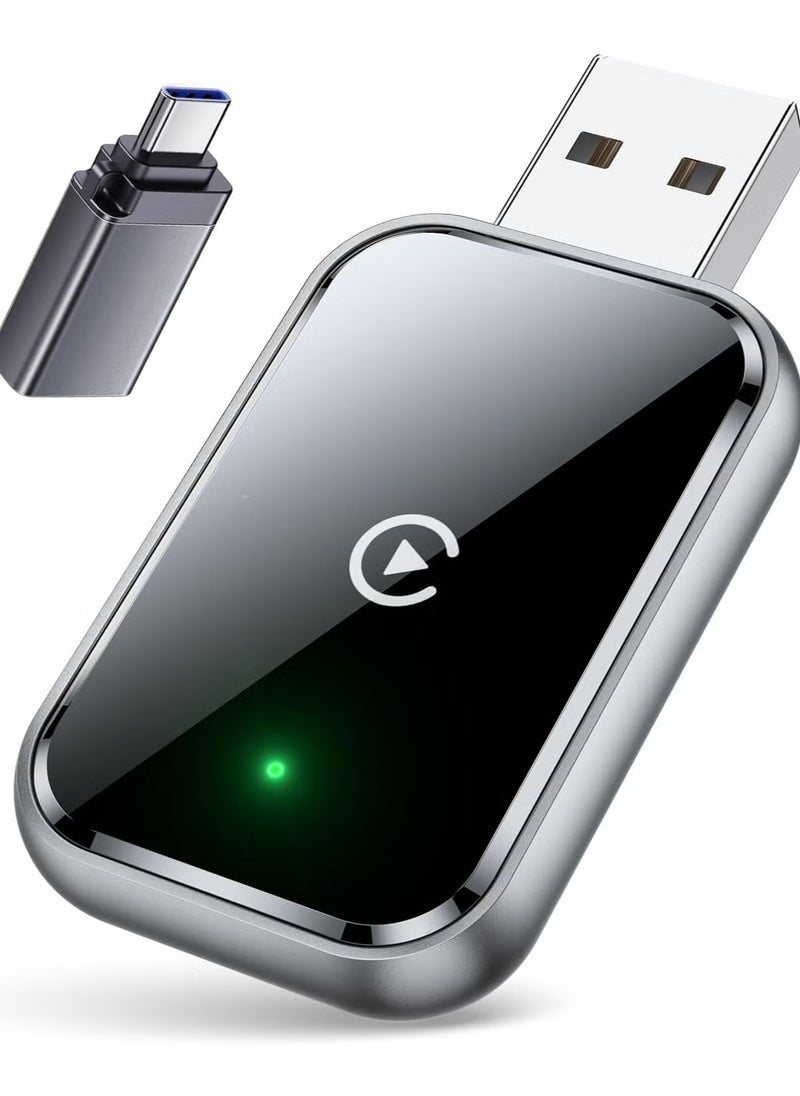 Wireless CarPlay Adapter for iPhone, Convert Wired to Wireless Apple CarPlay Adapter, Mini Size with Extension Cable USB & USB-C/Type-C, Stable Control & No Delay