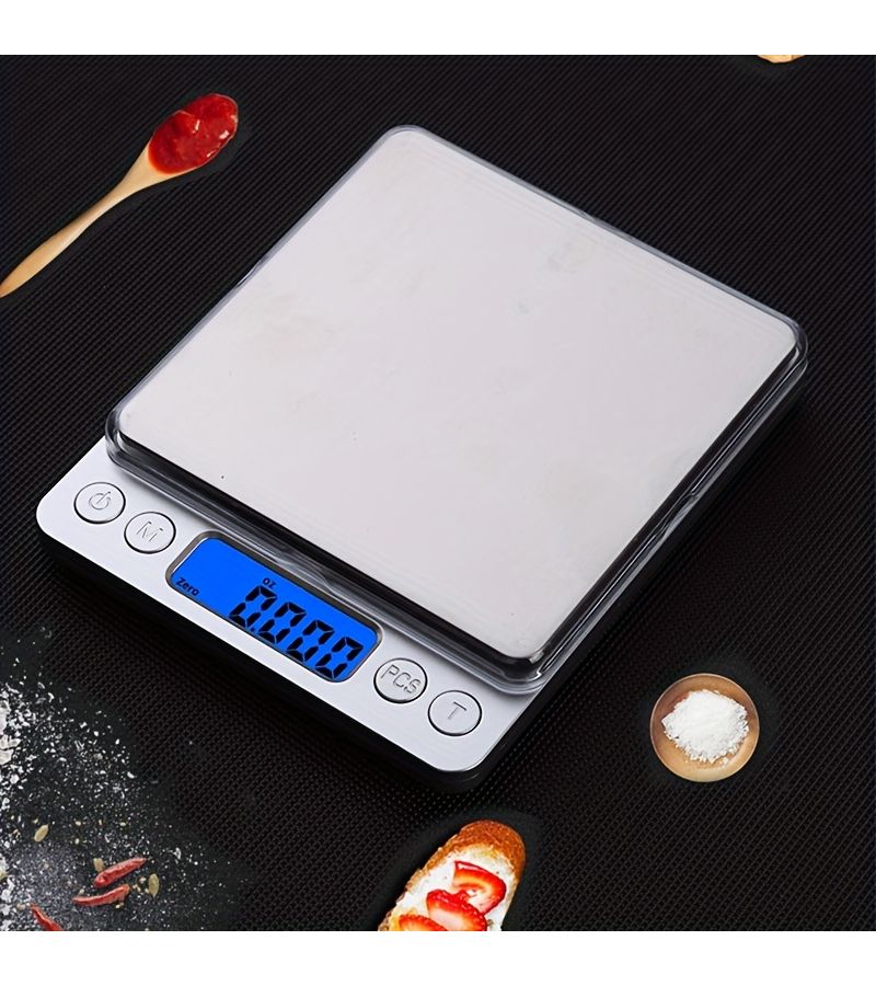 ميزان مطبخ رقمي لوزن الطعام والمجوهرات والطرود البريدية، سعة 500 جرام بدقة 0.01 جرام، شاشة LCD. - Image 1
