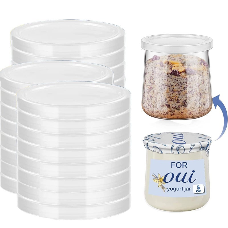 Boxweer 15PCS Yogurt Jar Lids - Clear Plastic, Reusable, BPA-Free Polypropylene, Screw Top, Transparent, Round, Microwaveable, Ideal for Oui Yogurt Jars, Glass Jars, and More - Image 1