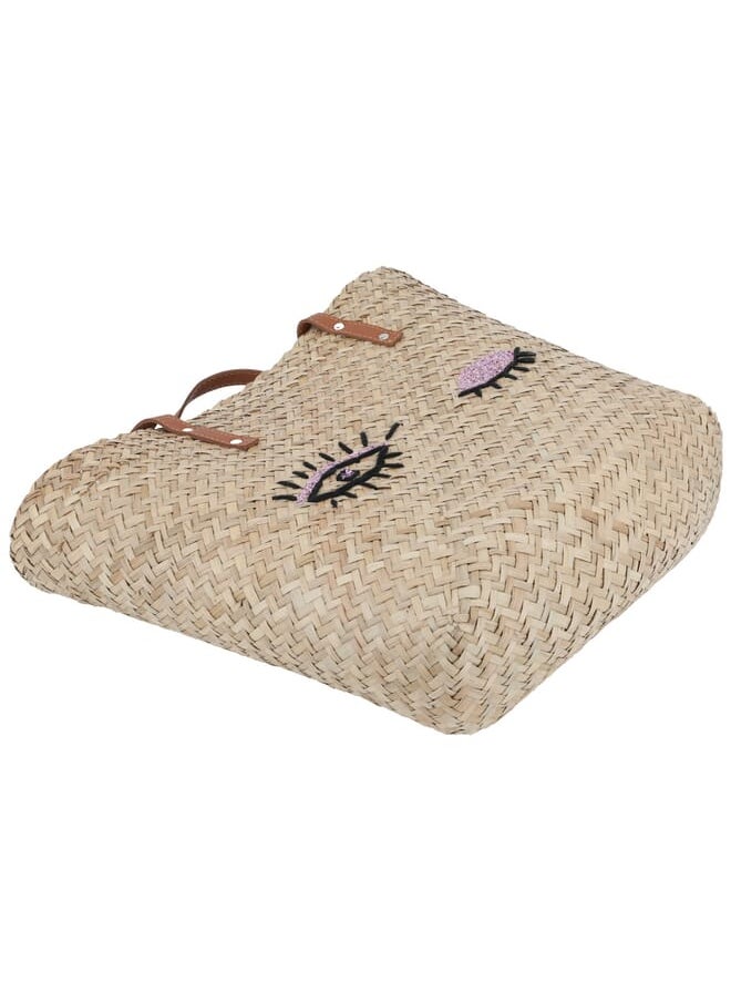 Alsaif Gallery Beige wicker bag with brown eye shape  - Image 2