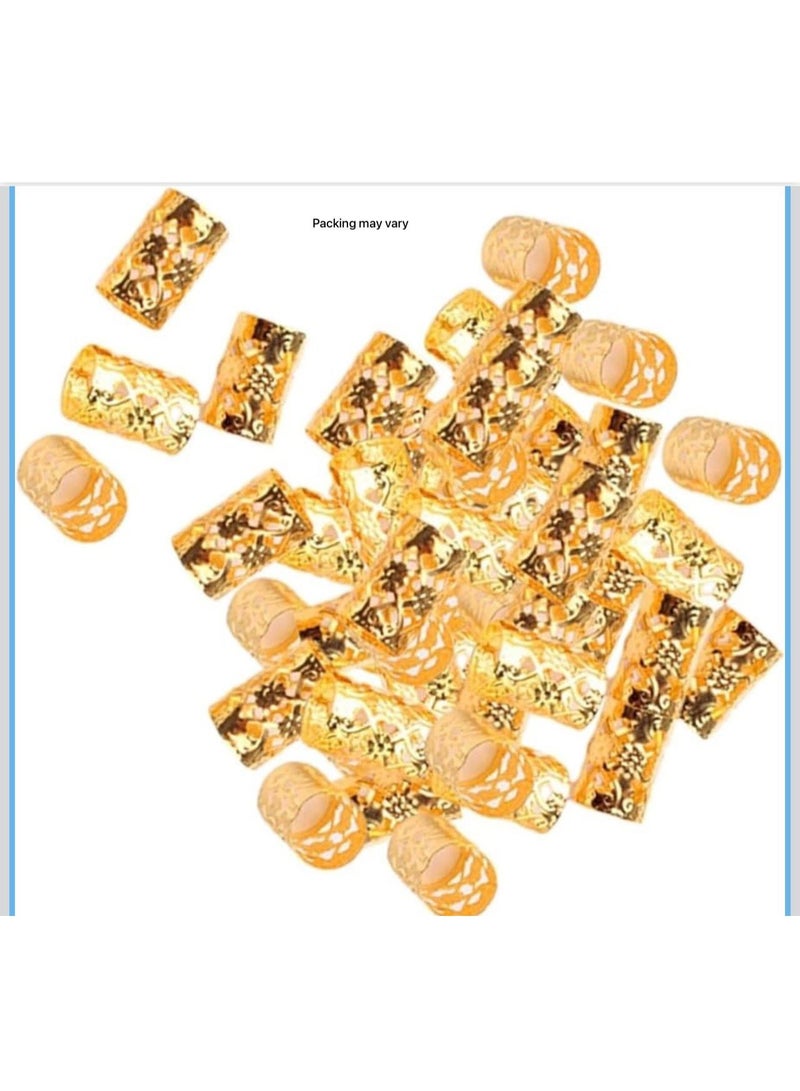 A set of hair decoration beads, hair rings and clips for braiding, and gold-colored metal hair bracelets. - Image 1