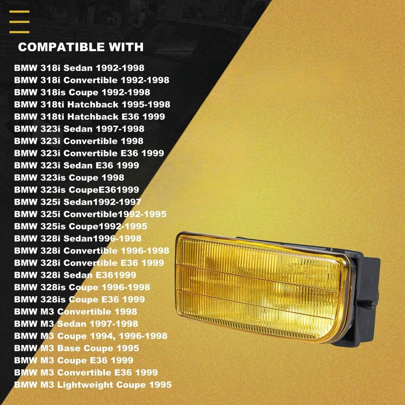 WEISIGAO Fog Lights for BMW 3 Series (1992-1999) - Yellow Lens, H1 Bulbs, 1 Pair - Image 2