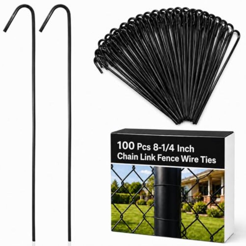 Shimeyao 100 Pcs 8-1/4" Black Chain Link Fence Ties 9 Gauge Heavy Duty Aluminum Fence Wire Ties for Fencing, Wire to Posts and Rails, Kennel Repairs - Image 1