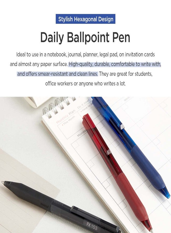 MONAMI FX 153, Retractable Ballpoint Pen, Medium Point (1.0mm), ISO-12757-2 Type Refill, Smudge-Free, Ultra Smooth F5 Ink, Red, 12-Count - Image 4
