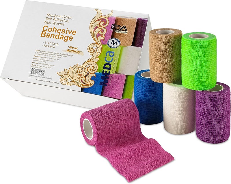 MEDca Self Adherent Wrap Bulk Pack of 6 Athletic Tape Rolls and Sports Wraps Self Cohesive NonWoven Adhesive Bandage 3 in x 5 Yards FDA Approved for Ankle Sprains Swelling - Image 2