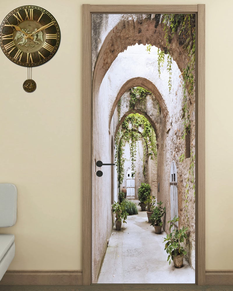 FLFK 3D Door Mural - Arch-Shaped Corridor Peel & Stick Door Wallpaper, Removable Self-Adhesive, Set of 2 Sheets 30.3" W x 78.7" L - Image 4
