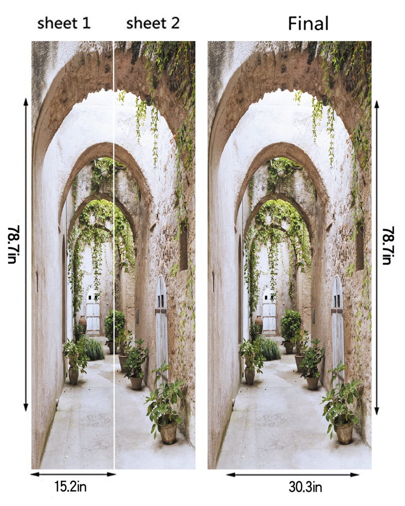 FLFK 3D Door Mural - Arch-Shaped Corridor Peel & Stick Door Wallpaper, Removable Self-Adhesive, Set of 2 Sheets 30.3" W x 78.7" L - Image 2