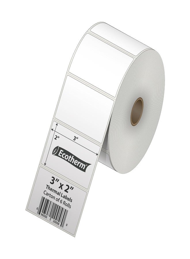 Ecotherm ملصقات حرارية 3 بوصات × 2 بوصة | 6 لفات | 7440 ملصقًا | متوافقة مع طابعات الملصقات الحرارية من زيبرا، مونبين، رولو، جودكس، أركسكان، آي دي بي آر تي، أوفنوفا وغيرها | ملصقات لاصقة بيضاء فارغة من إيكوثيرم - Image 2