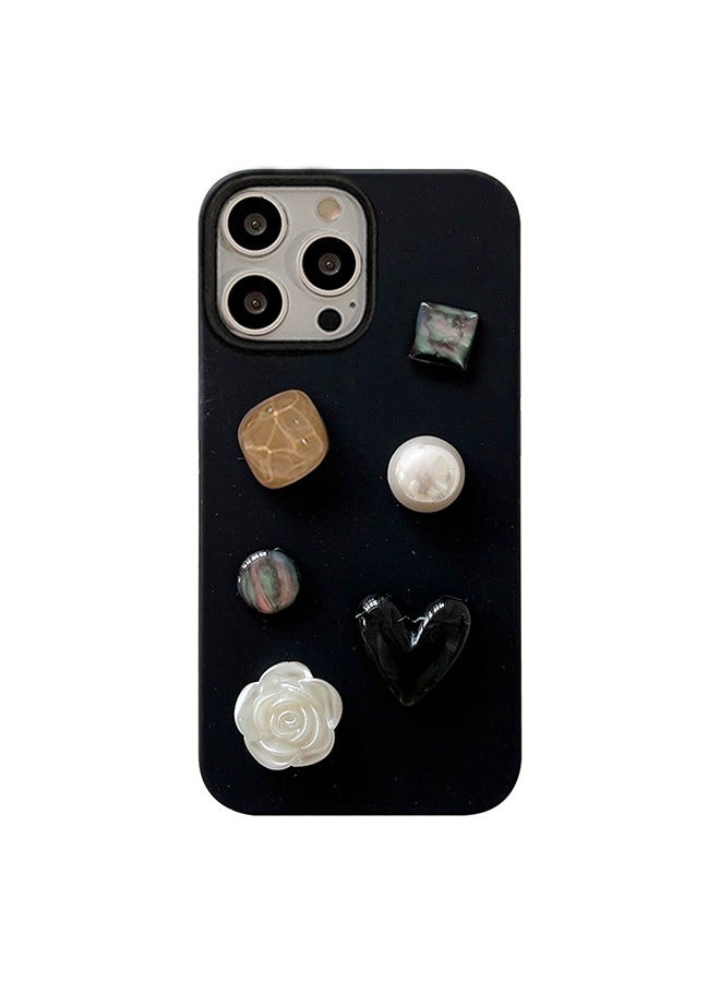 Phone Case For iPhone15 Pro Max,Very stylish creative design,pure handcrafted,3D Camellia/gems/Pearl the Phone Case for Women Black - Image 1