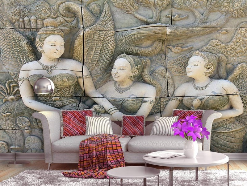 999Store 3D Print Latest Door Living Room Bed Room Home Hall Wall Stickers Sheet roll Mural Golden Angels and Tree Mural Wallpaper for Walls Living Room Vinyl Self Adhesive 60X48 Inches NonW5401019