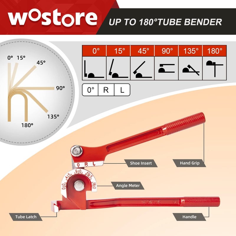 Wostore 180 Degree Tubing Bender for 1/4 5/16 and 3/8 Inch Copper Aluminum Thin Stainless Steel Red - Image 5