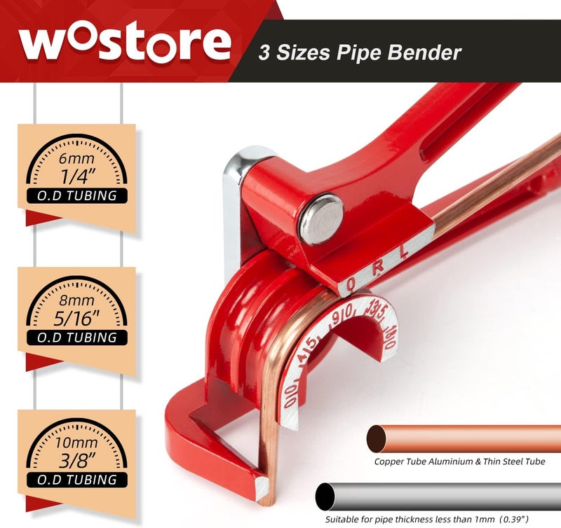 Wostore 180 Degree Tubing Bender for 1/4 5/16 and 3/8 Inch Copper Aluminum Thin Stainless Steel Red - Image 2