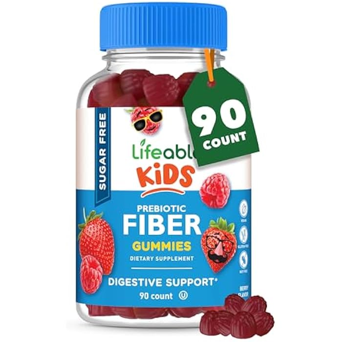 Lifeable Sugar Free Prebiotic Kids Fiber Gummies | 4g Fiber for Kids | Great Tasting Vegetarian Fiber Supplements for Kids | for Digestive Health | Fiber Gummies for Kids | 90 Probiotics Gummies - Image 1