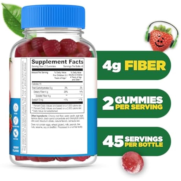 Lifeable Sugar Free Prebiotic Kids Fiber Gummies | 4g Fiber for Kids | Great Tasting Vegetarian Fiber Supplements for Kids | for Digestive Health | Fiber Gummies for Kids | 90 Probiotics Gummies - Image 2